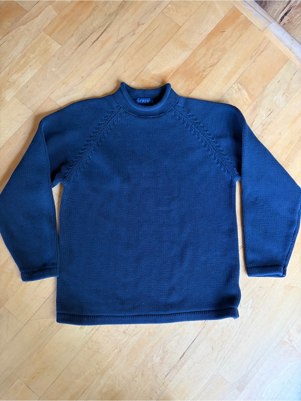 Vintage  J Crew Mens Cotton Roll Neck Fisherman Sweater Blue Chunky Oarsman MED